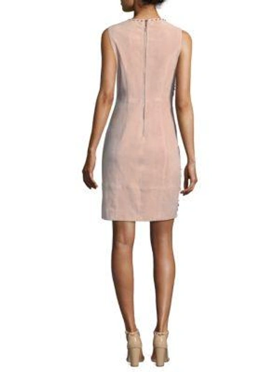 Shop Elie Tahari Embellished Suede Dress In Gentle Blush