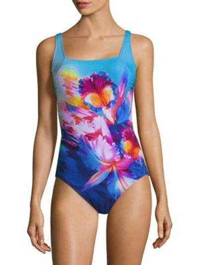 Shop Gottex Swim Hawaii Squareneck One-piece Swimsuit In Multi