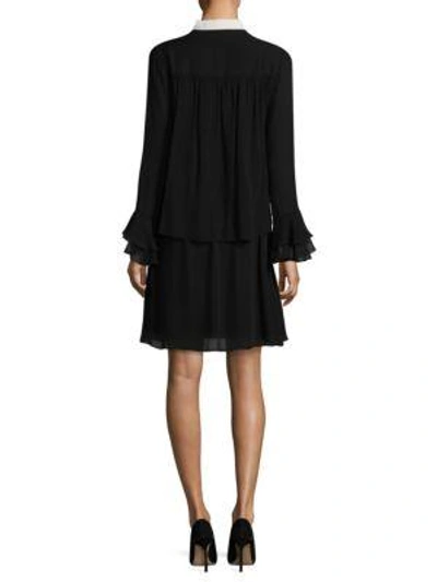 Shop Kobi Halperin Ruffle Bell-sleeve Silk Dress In Black