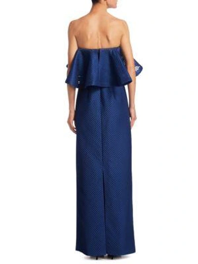 Shop Halston Heritage Strapless Flounce Mesh Gown In Navy