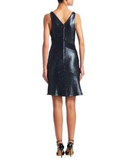 Shop Halston Heritage Deep V-neck Sequin Dress In Viintage Blue