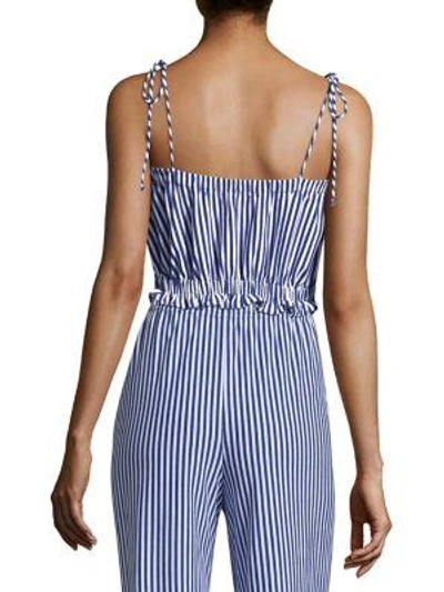 Shop Mds Stripes Taylor Stripe Cropped Cotton Camisole In Cobalt
