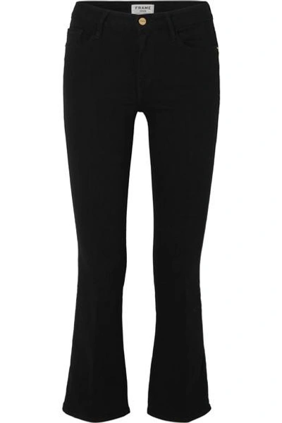Shop Frame Le Crop Mini Mid-rise Bootcut Jeans In Black