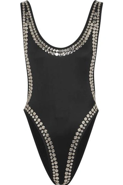 Shop Norma Kamali Stud Marissa Embellished Swimsuit In Black