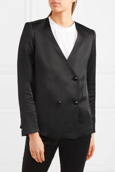 Shop Frame Double-breasted Satin Blazer In Black