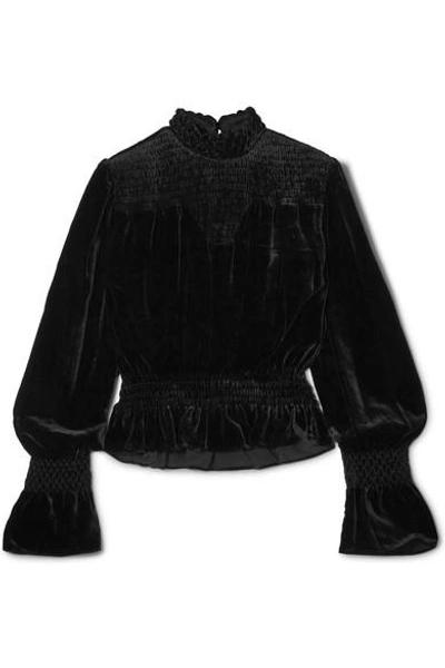 Shop Frame Smocked Velvet Top In Black