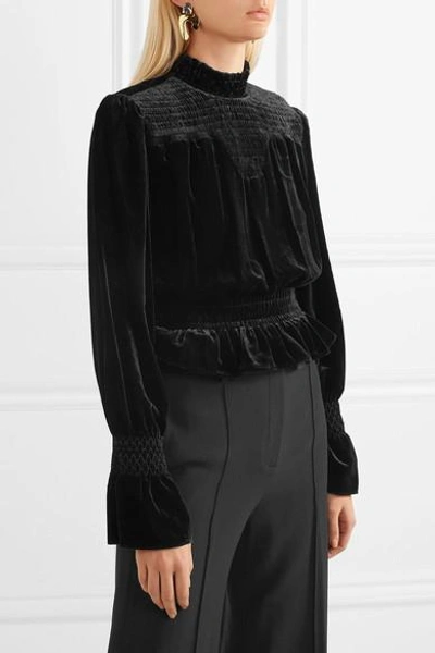 Shop Frame Smocked Velvet Top In Black