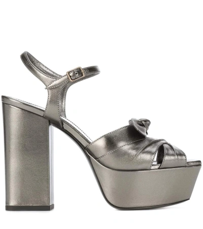 Shop Saint Laurent Farrah 80 Metallic Leather Plateau Sandals