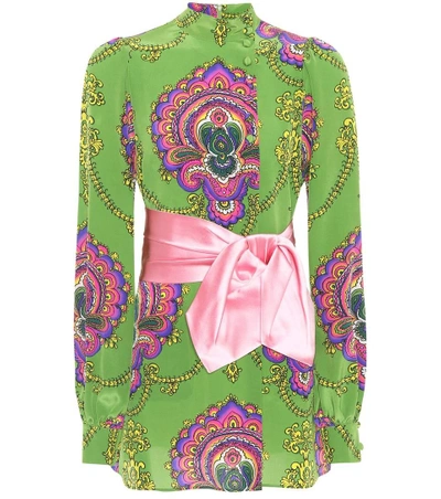 Shop Gucci Printed Silk Top In Green