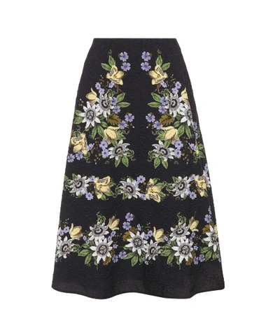 Shop Erdem Tiana Floral-printed Midi Skirt In Black