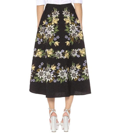 Shop Erdem Tiana Floral-printed Midi Skirt In Black