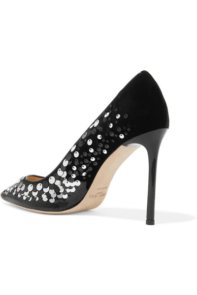 Shop Jimmy Choo Romy 100 Embellished Velvet Pumps In Black