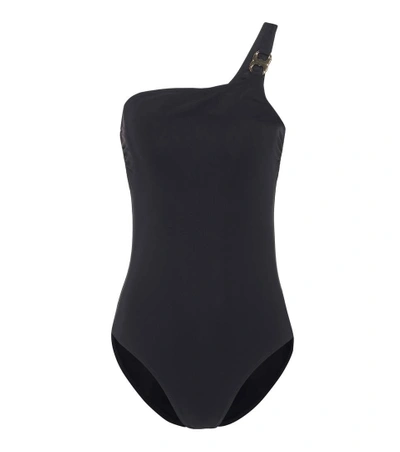 Shop Tory Burch Gemini Link One-shoulder Swimsuit In Black