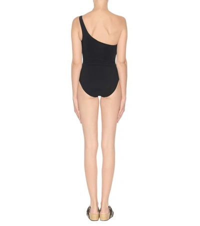 Shop Tory Burch Gemini Link One-shoulder Swimsuit In Black