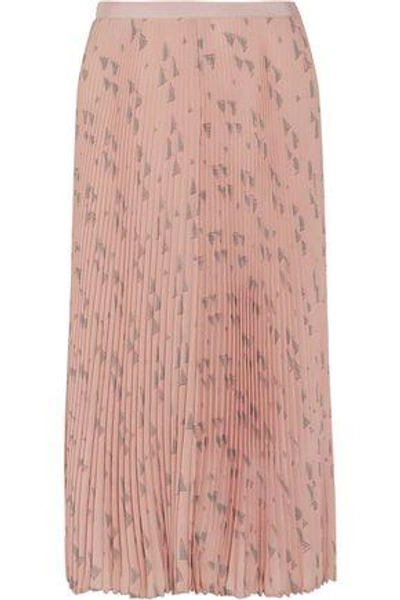 Shop Valentino Pleated Printed Silk Crepe De Chine Midi Skirt In Blush