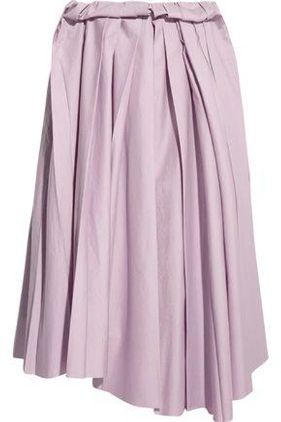 Shop Marni Woman Pleated Cotton Midi Skirt Lilac