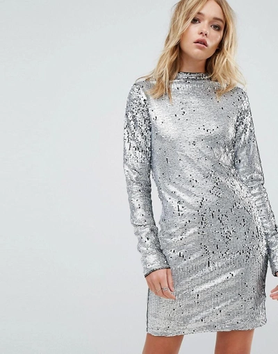 Shop Cheap Monday Sequin High Neck Dress-silver