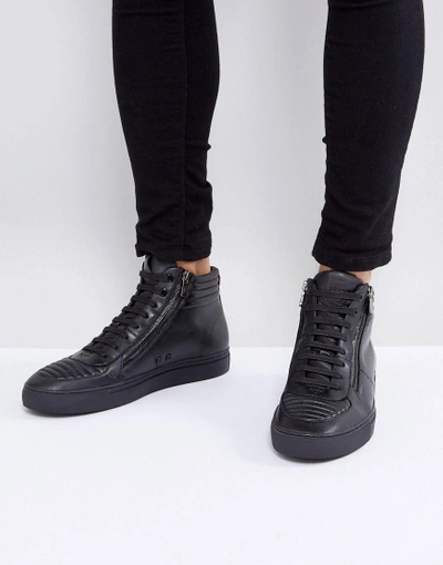 Hugo Futurism Leather Zip And Lace High Top Sneakers In Black - Black |  ModeSens