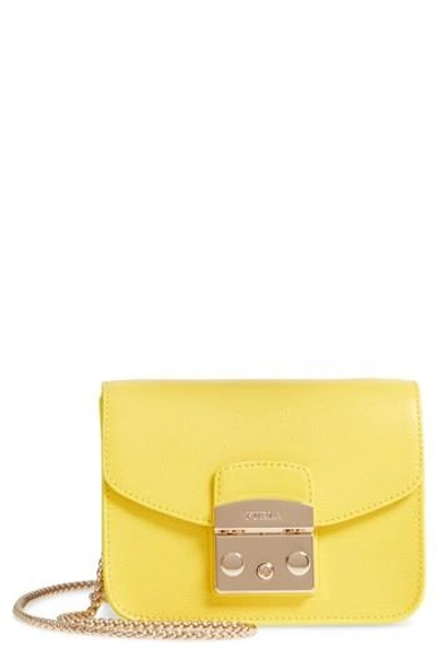 Shop Furla Mini Metropolis Leather Crossbody Bag - Yellow In Giallo