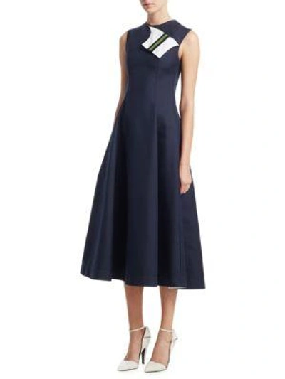 Shop Calvin Klein 205w39nyc Silk-blend Flare Dress In Navy