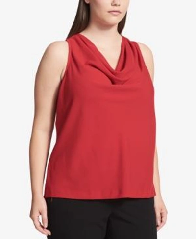 Shop Calvin Klein Plus Size Charmeuse Cowl-neck Shell In Red