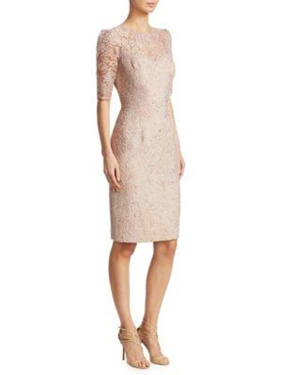 Shop Teri Jon By Rickie Freeman Lace & Jacquard Combo Dress In Blush