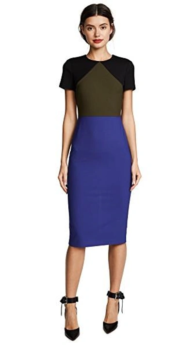 Shop Diane Von Furstenberg Tailored Midi Dress In Electric Blue/olive/black
