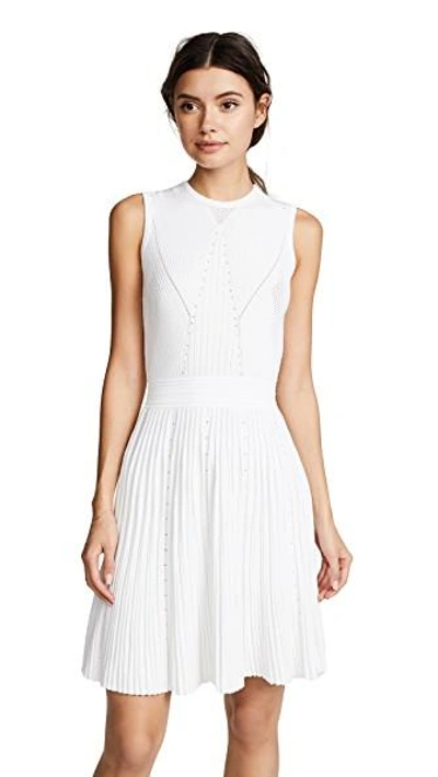 Shop Versace Pointelle Knit Dress With Flare Skirt In White