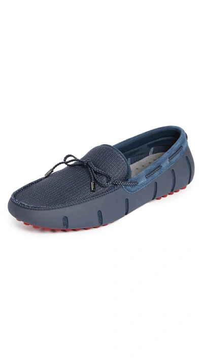 Shop Swims Braided Lace Loafers In Navy/deep Red