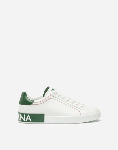 Shop Dolce & Gabbana Calfskin Nappa Portofino Sneakers In White/green