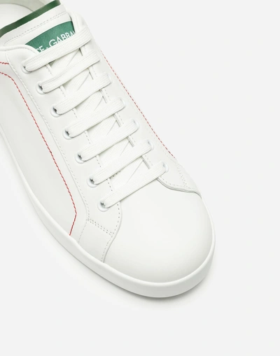 Shop Dolce & Gabbana Calfskin Nappa Portofino Sneakers In White/green