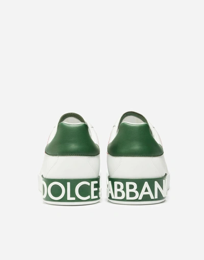 Shop Dolce & Gabbana Calfskin Nappa Portofino Sneakers In White/green