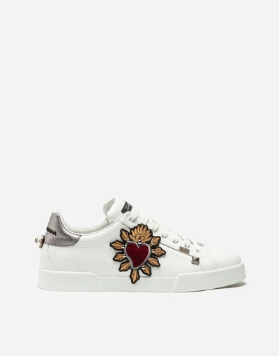 Shop Dolce & Gabbana Portofino Sneakers In Nappa Calfskin With Patches In White