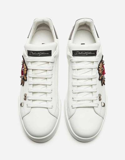 Shop Dolce & Gabbana Portofino Sneakers In Nappa Calfskin With Patches In White