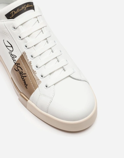 Shop Dolce & Gabbana Portofino Sneakers In Varnished Calfskin In White/gold