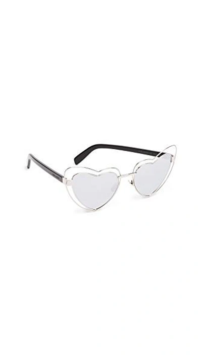 Shop Saint Laurent Lou Lou Hearts Sunglasses In Silver/silver White