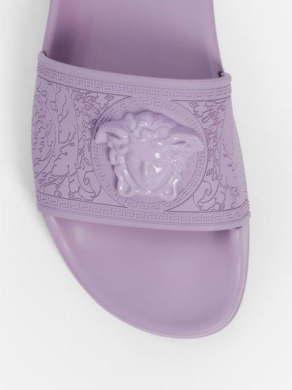purple versace slides