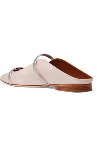 Shop Malone Souliers Maureen Metallic Leather-trimmed Moire Point-toe Flats In Pastel Pink
