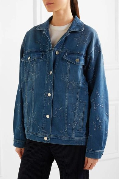 Shop Stella Mccartney Oversized Distressed Denim Jacket In Mid Denim