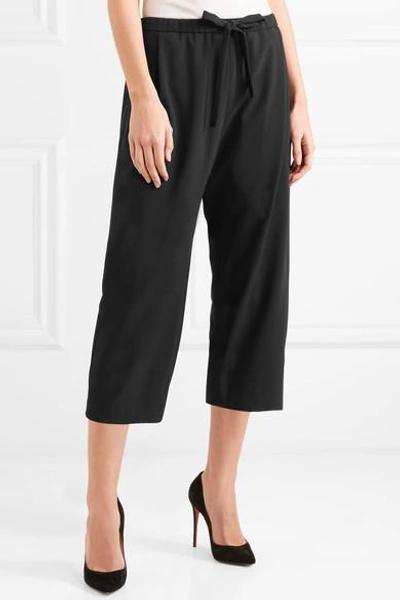 Shop Michael Kors Cropped Wool Wide-leg Pants In Black