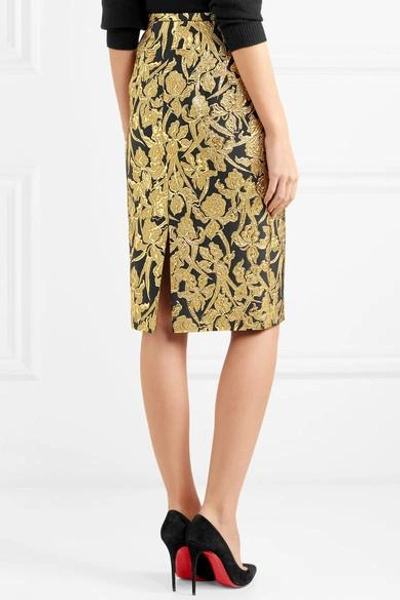 Shop Michael Kors Metallic Jacquard Skirt In Gold