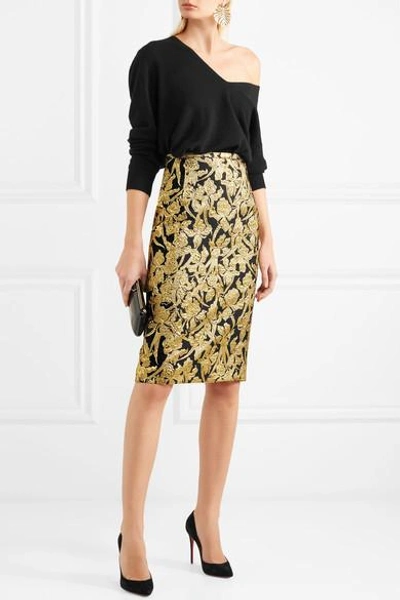 Shop Michael Kors Metallic Jacquard Skirt In Gold