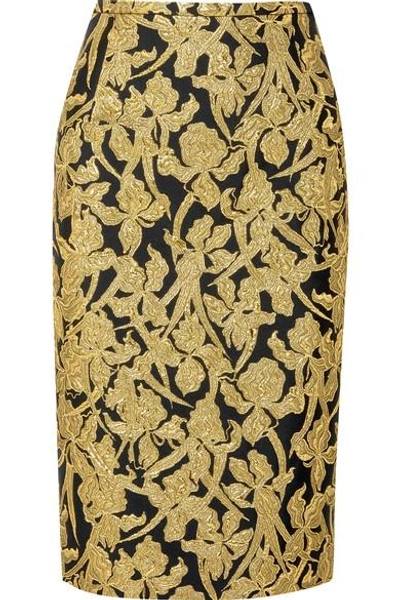 Shop Michael Kors Metallic Jacquard Skirt In Gold