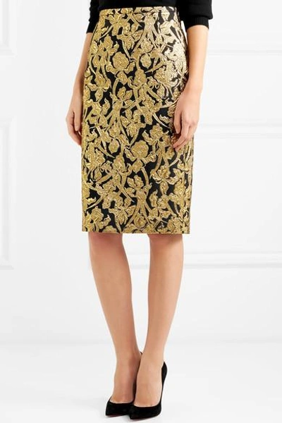 Shop Michael Kors Metallic Jacquard Skirt In Gold