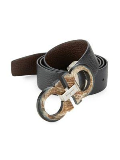 Shop Ferragamo Adjustable & Reversible Gancini Buckle Belt In Black