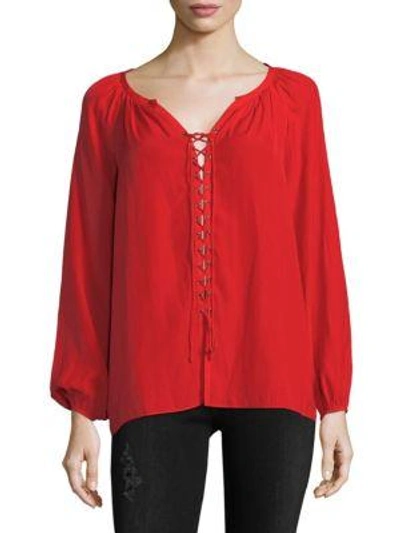 Shop Ramy Brook Patty V-neck Long-sleeve Top In Spring Red