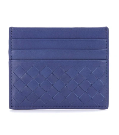 Shop Bottega Veneta Intrecciato Leather Card Holder In Blue