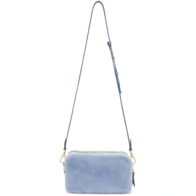 Shop Miu Miu Blue Shearling Chain Camera Bag In F0637 Astral