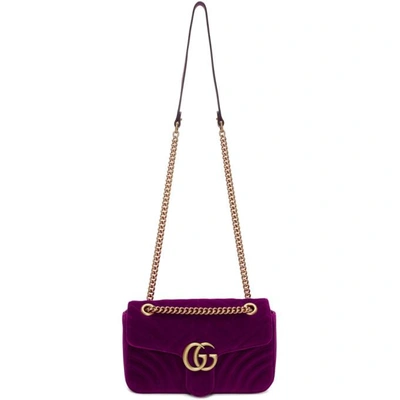 Shop Gucci Pink Small Velvet Gg Marmont 2.0 Bag In 5671 Fuschi