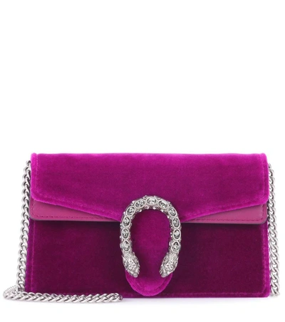 Shop Gucci Dionysus Velvet And Leather Clutch In Purple